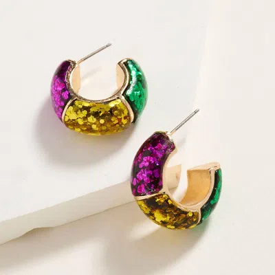 Fashnzfab Mardi Gras Confetti Glitter Hoop Earrings In Multi