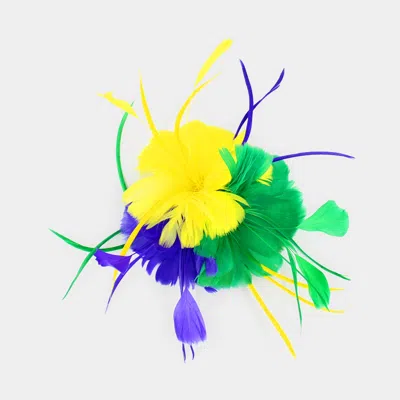 Fashnzfab Mardi Gras Feather Flower Fascinator / Headband In Multi