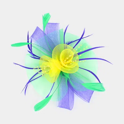 Fashnzfab Mardi Gras Feather Mesh Flower Fascinator / Headband In Multi