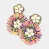 Fashnzfab Mardi Gras Felt Back Flower Pointed Seed Beaded Round Dangle Earrings In Multi