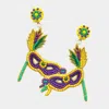 Fashnzfab Mardi Gras Felt Back Seed Beaded Party Mask Dangle Earrings In Multi