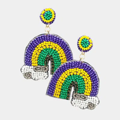 Fashnzfab Mardi Gras Felt Back Seed Beaded Rainbow Dangle Earrings - Multi