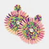 Fashnzfab Mardi Gras Felt Back Seed Beaded Round Dangle Earrings In Pink