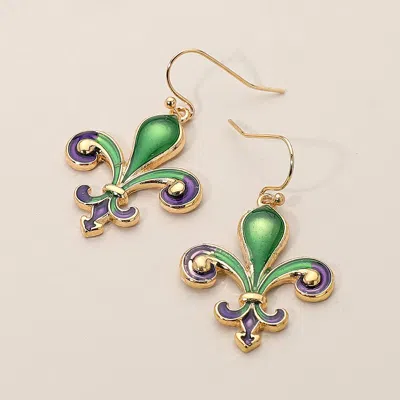 Fashnzfab Mardi Gras Fleur De Lis Dangle Earrings - Gold, Multi In Green