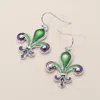 Fashnzfab Mardi Gras Fleur De Lis Dangle Earrings - Multi, Silver In Green