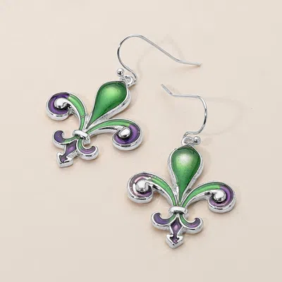 Fashnzfab Mardi Gras Fleur De Lis Dangle Earrings - Multi, Silver In Green