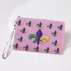 Fashnzfab Mardi Gras Fleur De Lis Pattern Printed Pouch Bag / Clutch Bag With Wristlet In Multi