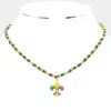 Fashnzfab Mardi Gras Fleur De Lis Pendant Wood Ball Necklace In Multi