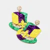 Fashnzfab Mardi Gras Fleur De Lis Pointed Glittered Hat Dangle Earrings In Gold