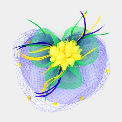 Fashnzfab Mardi Gras Floral Mesh Netting Feather Fascinator / Headband In Multi