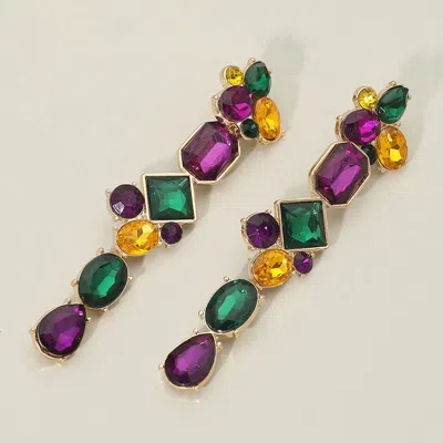 Fashnzfab Mardi Gras Geometric Stone Cluster Link Drop Earrings Gold In Brown