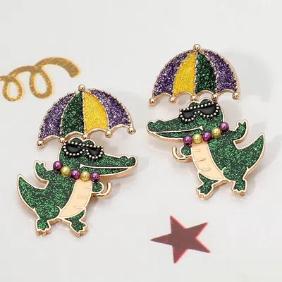 Fashnzfab Mardi Gras Glitter Alligator Umbrella Earrings In Multi
