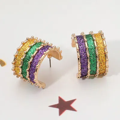Fashnzfab Mardi Gras Glitter Stripe Hoop Earrings Multi