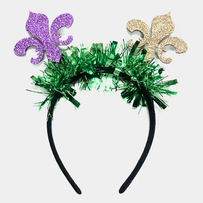 Fashnzfab Mardi Gras Glittered Fleur De Lis Headband In Purple