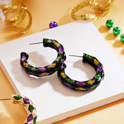 Fashnzfab Mardi Gras Glittered Hoop Earrings In Multi
