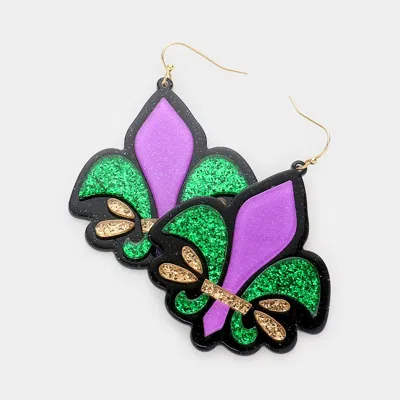 Fashnzfab Mardi Gras Glittered Resin Fleur De Lis Dangle Earrings In Multi