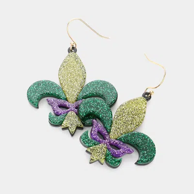 Fashnzfab Mardi Gras Glittered Resin Fleur De Lis Mask Dangle Earrings In Multi