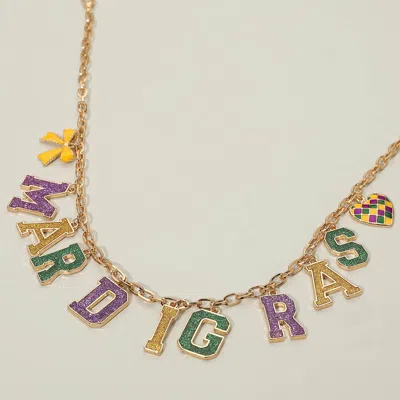 Fashnzfab Mardi Gras Message Bow Heart Charm Station Bag Chain Charm In Multi