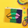 Fashnzfab Mardi Gras Lips Seed Beaded Mini Pouch Bag In Multi