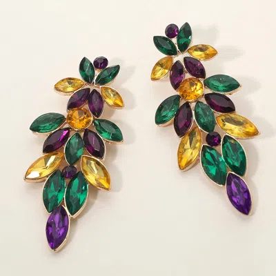 Fashnzfab Mardi Gras Marquise Stone Cluster Embellished Cascading Drop Evening Earrings In Green