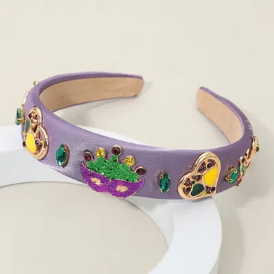 Fashnzfab Mardi Gras Mask Heart Gem Charm Embellished Headband - Gold, Multi