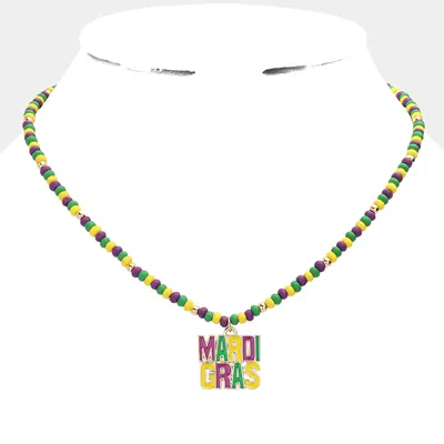 Fashnzfab Mardi Gras Message Pendant Wood Ball Necklace In Multi