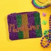 Fashnzfab Mardi Gras Message Seed Beaded Mini Pouch Bag In Multi
