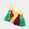 Fashnzfab Mardi Gras Metal Hat Triple Tassel Link Dangle Earrings In Multi