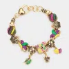Fashnzfab Mardi Gras Multi Bead Bracelet Antique Gold In Silver