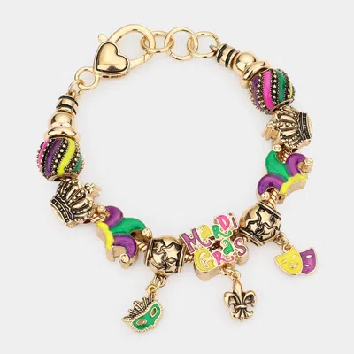 Fashnzfab Mardi Gras Multi Bead Bracelet Antique Gold In Silver
