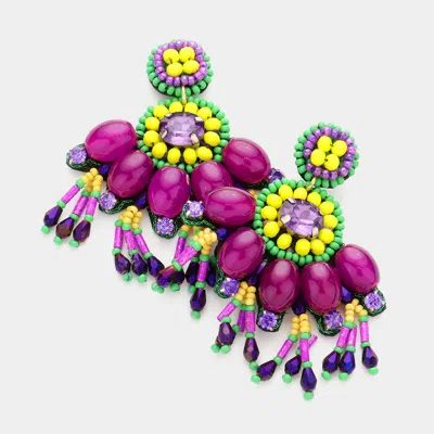 Fashnzfab Mardi Gras Multi Beaded Dangle Earrings