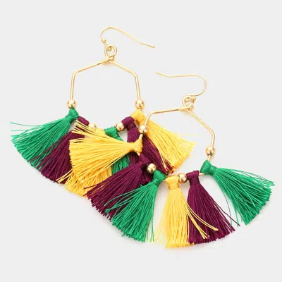 Fashnzfab Mardi Gras Open Metal Hexagon Tassel Fringe Dangle Earrings In Multi