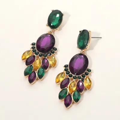 Fashnzfab Mardi Gras Oval Stone Center Marquise Stone Cluster Link Drop Evening Earrings In Purple