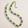 Fashnzfab Mardi Gras Resin Flat Disc Beaded Necklace In Multi
