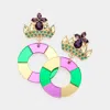 Fashnzfab Mardi Gras Resin Open Circle Dangle Earrings - Multi In Green