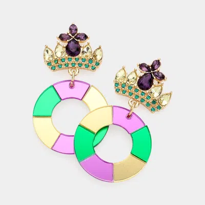 Fashnzfab Mardi Gras Resin Open Circle Dangle Earrings - Multi In Green