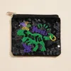 Fashnzfab Mardi Gras Saurus Sequin Seed Beaded Mini Pouch Bag In Black