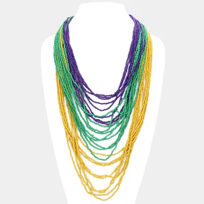 Fashnzfab Mardi Gras Seed Beaded Multi Layered Bib Toggle Necklace