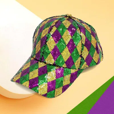 Fashnzfab Mardi Gras Sequin Baseball Cap In Multi