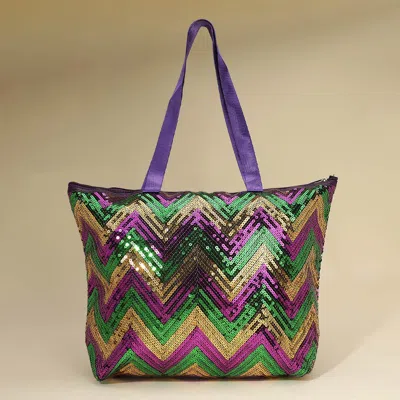 Fashnzfab Mardi Gras Sequin Chevron Shoulder Tote Bag In Multi