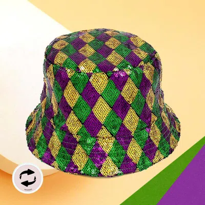 Fashnzfab Mardi Gras Sequin Reversible Bucket Hat In Green