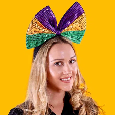 Fashnzfab Mardi Gras Sequin Ribbon Headband In Multi