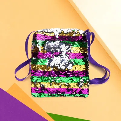 Fashnzfab Mardi Gras Sequin Stripe Rectangle Crossbody Bag In Multi