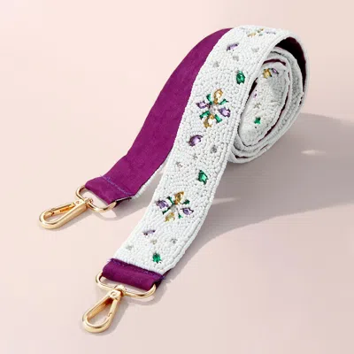 Fashnzfab Mardi Gras Stone Embellished Seed Beaded Bag Strap In Multi