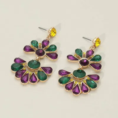 Fashnzfab Mardi Gras Teardrop Cluster Petal Fan Drop Statement Earrings Gold In Multi