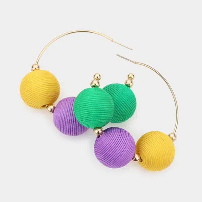 Fashnzfab Mardi Gras Thread Ball Accented Hoop Earrings In Green