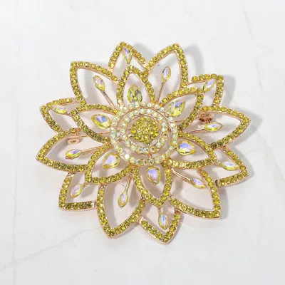 Fashnzfab Marquest Stone Cluster Accent Floral Crystal Statement Pin Brooch In Gold