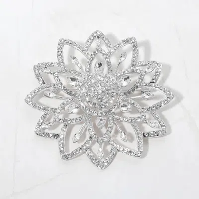 Fashnzfab Marquest Stone Cluster Accent Floral Crystal Statement Pin Brooch In Metallic