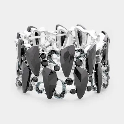 Fashnzfab Marquise Abstract Crystal Evening Stretch Bracelet In Black