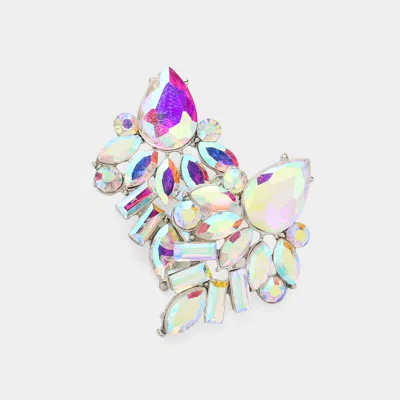 Fashnzfab Marquise Baguette Stone Cluster Evening Earrings - Ab, Silver In Multi